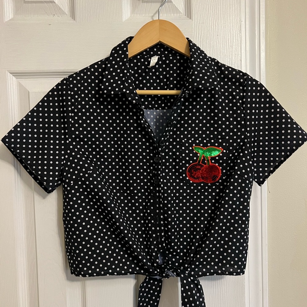 Polka Dot Sequin Cherry Shirt